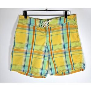 Faherty Swim Trunks Mens 33 Yellow Plaid Lace Up Surf Board Shorts Coastal Beach